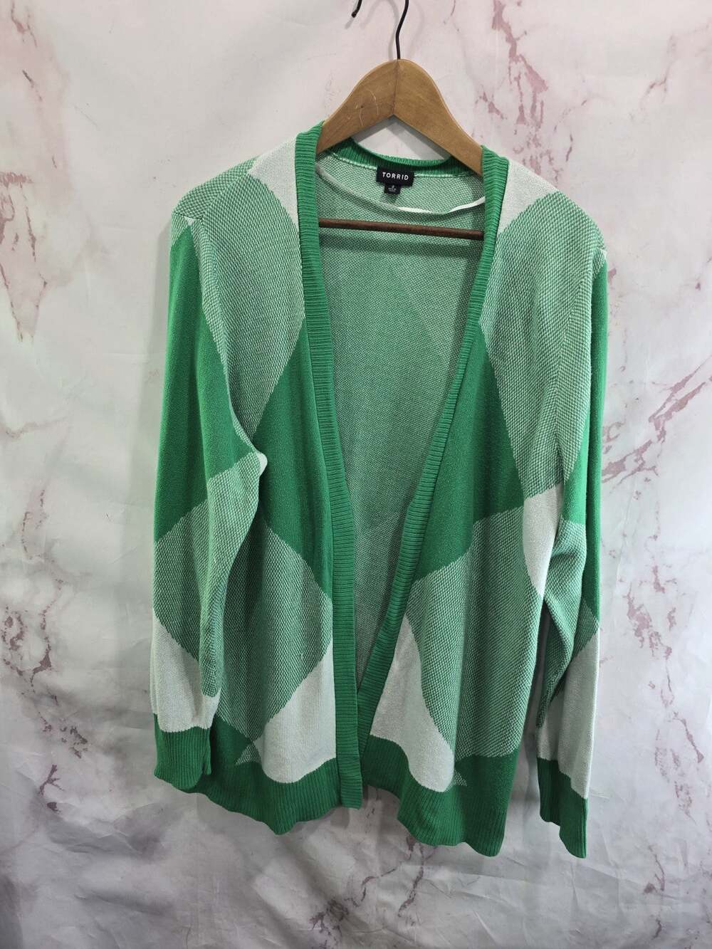 Torrid Cardigan Womens 2 2X Green White Diamond Sweater Lightweight Open